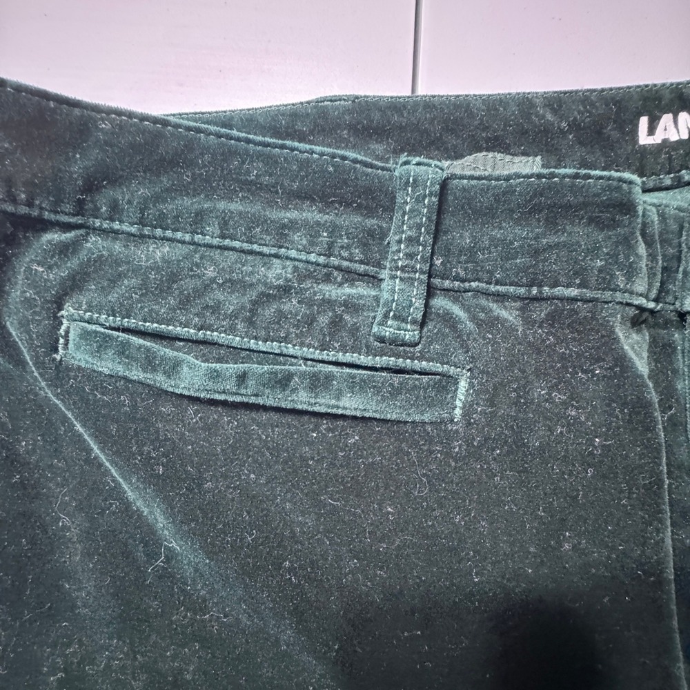 Lands End Velvet Pants Womens 24W Green High Rise Slim Holiday Dark Academia